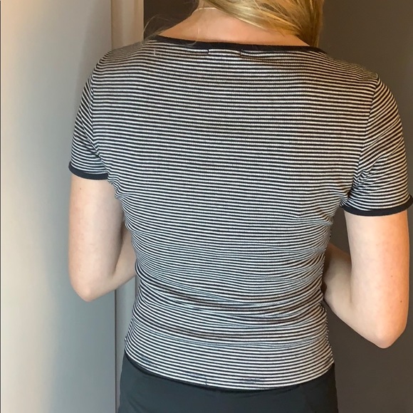 V-neck striped navy blue and white striped T-shirt - Picture 2 of 2